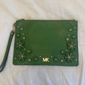 Michael Kors True Green Embelished Floral Clutch Bag